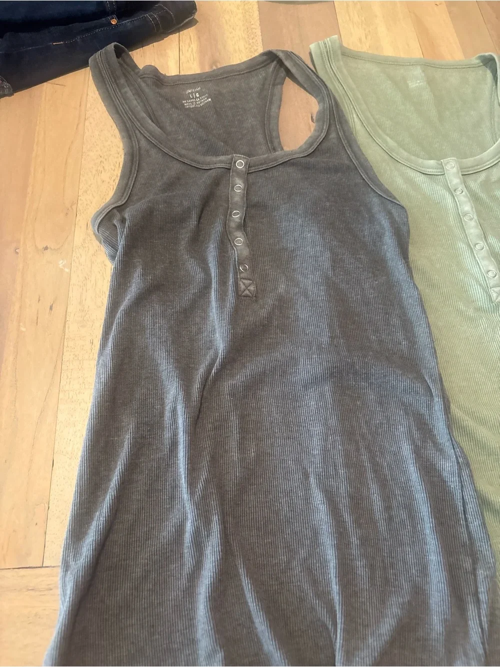 aerie Ribbed Henley Tank Top in Charcoal Gray & Sage Green